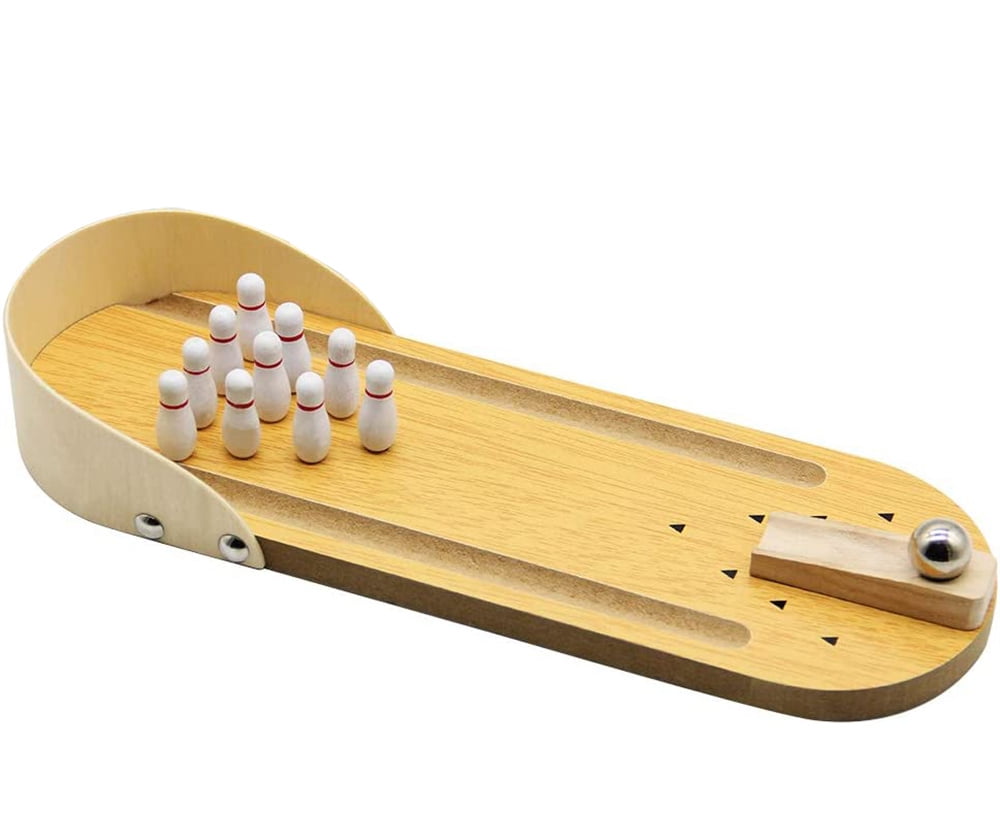 NOGIS Mini Bowling Set, Wooden Tabletop Bowling Game Desk Toys Desktop Bowling Home Bowling