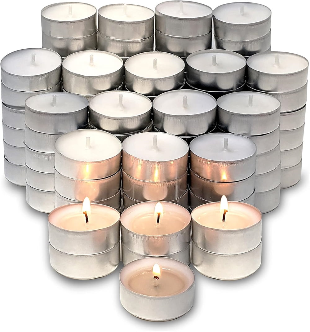 NuCandle Tea Lights Candles 100 Pack Unscented Tealight Candles Bulk for Wedding Christmas Home Decorative Outdoor Mini White Tea Lights Candle