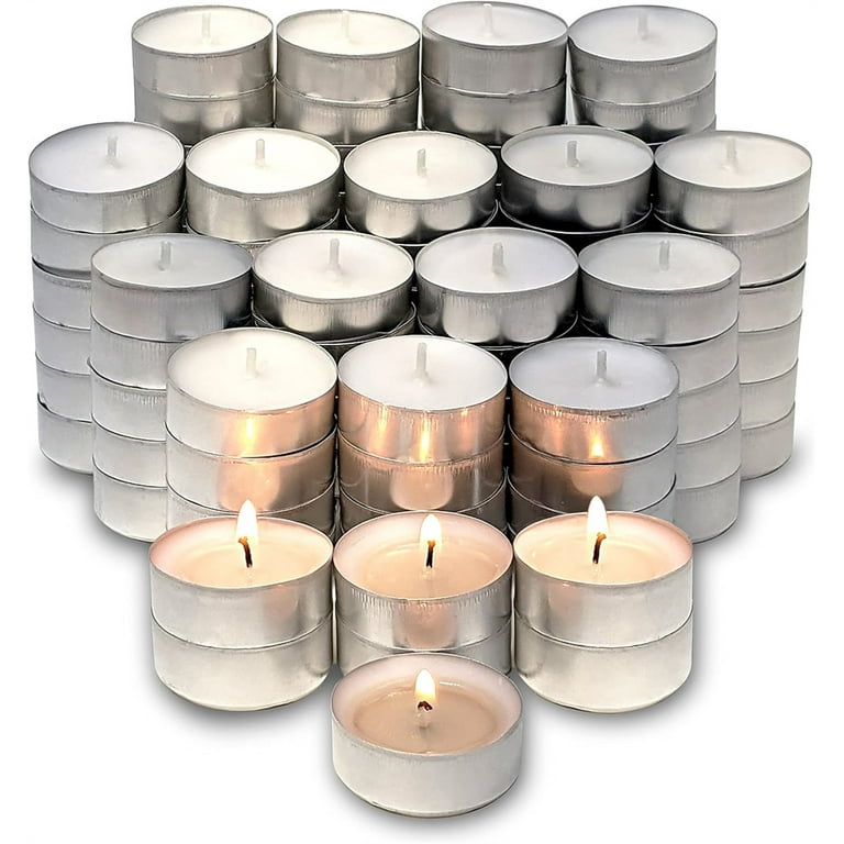 PACK OF 100 NIGHT TEA LIGHTS CANDLES WHITE UNSCENTED EMERGENCY LIGHT LONG  LAST