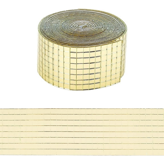 NOGIS Mirror Tiles Self Adhesive 1920PCS Square Mirror Mosaic Tile Round Sticker Glass Tiles for Crafts Mini Broken Mirror Pieces for Crafts Mirror Borders Decoration 5x5mm (Gold)