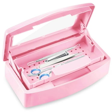 NOGIS Nail Art Tool, Plastic Clean Sterilizer Box Storage Organizer for Nail, Tweezers, Hair Salon, Spa & Cutter Manicure Equipment (Pink)