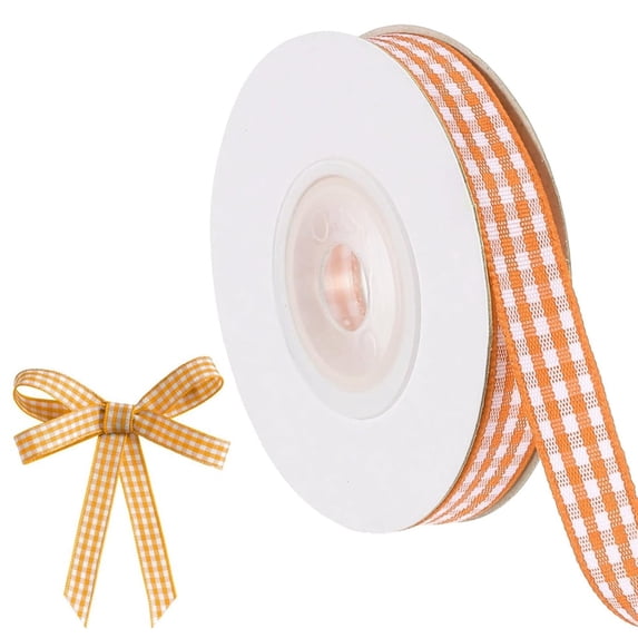 NOGIS Orange Gingham Ribbon 0.4", 50 Yards Roll Orange and White Buffalo Plaid Ribbon Autumn Harvest Festival Check Ribbon for Autumn Gift Wrapping DIY Crafts Hair Accessories and Home Decor