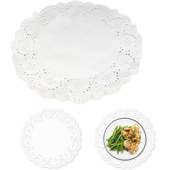 NOGIS Paper Doilies Assorted Sizes, 12 inch Doilies for Food, 150 Pieces Disposable Lace Paper Doilies for Tables, Round Paper Placemats Bulk for Cakes Desserts Crafts(White)