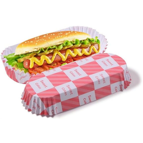 NOGIS Paper Hot Dog Trays Disposable (200-Count) 5.5 Inch Fluted Hot Dog Wrapper Holder Food Boats Small Trays for To Go Hot Dogs, Taco, Snacks
