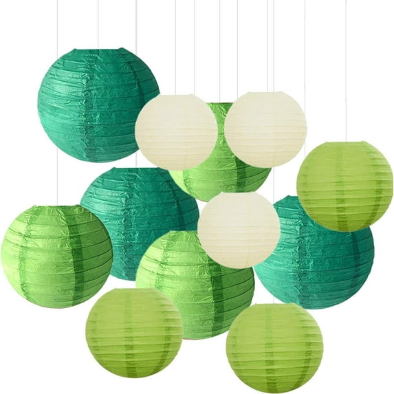 NOGIS Paper Lanterns Decorative, Party Supplies for Wedding Engagement Baby Showers Birthday Party Decorations Green& Light Green& White 12pcs