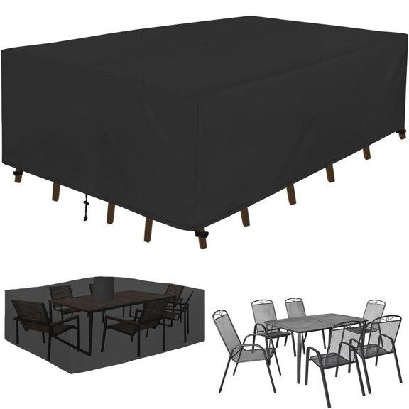 NOGIS Patio Furniture Covers Outdoor Table Cover Waterproof Rectangular 420D Garden Dining Table Cover Wind Dust Proof Anti-UV Patio Sectional Couch Cover 71"Lx47"Wx29"H Black