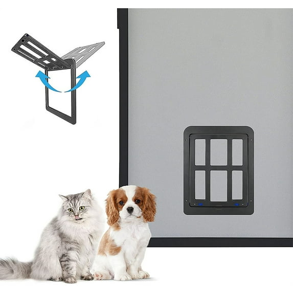 NOGIS Pet Screen Dog Door 8.2"x 9.6" Cat Door with Magnetic Flap Lockable Dog Doors for Existing Screen/Sliding Door, Window and Porch - Black