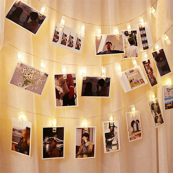 NOGIS Photo String Lights LED Photo Clips Fairy Twinkle Lights, Wedding Party Christmas Home Decor Lights for Hanging Photos, Cards and Artwork, Warm White