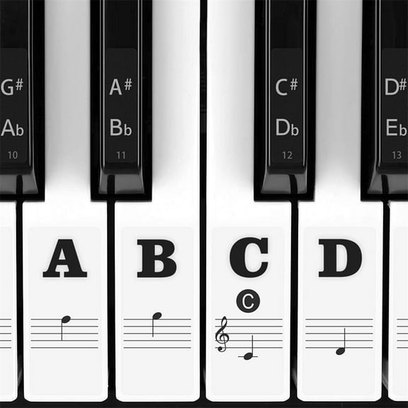 NOGIS Piano Keyboard Stickers for Beginners 88/61/54/49/37 Key. Large Bold Letter Piano Stickers Perfect for kids Learning Piano, Transparent and Removable (Black)