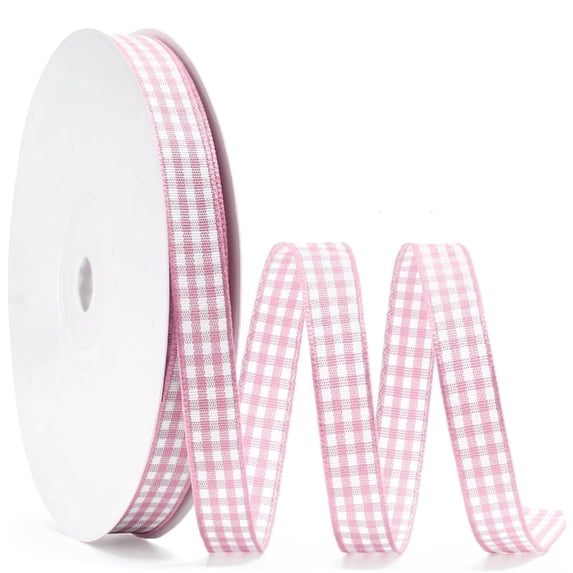 NOGIS Pink Gingham Ribbon, 0.4 inch x 50Yd Pink and White Thin Crafts Ribbon Buffalo Checker Ribbons for Hair Accessories Picnic School and Birthday Gift Wrapping