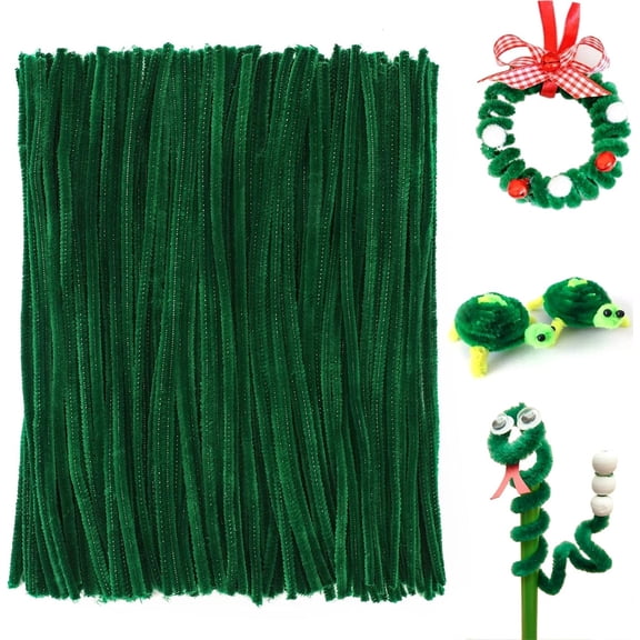 NOGIS Pipe Cleaners Craft, 200pcs Dark Green Pipe Cleaner for Craft, 0.3"X12" Plush Chenilles Stems Pipe Cleaner, Craft Pipecleaners for DIY Arts Crafts and Cleaning（Dark Green）