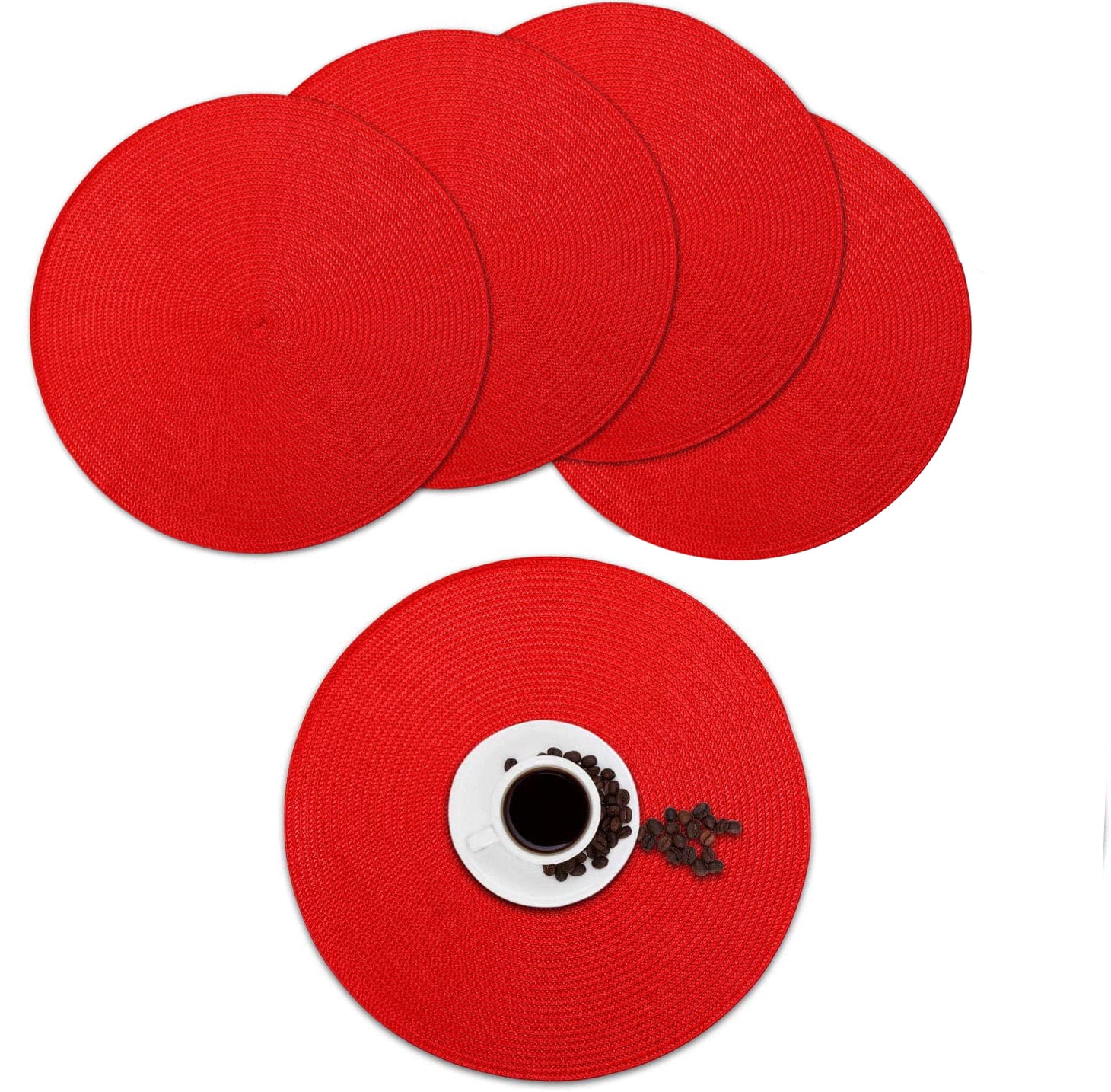 Scarlet Red Cotton and Polypropylene Round Placemats Set of 4