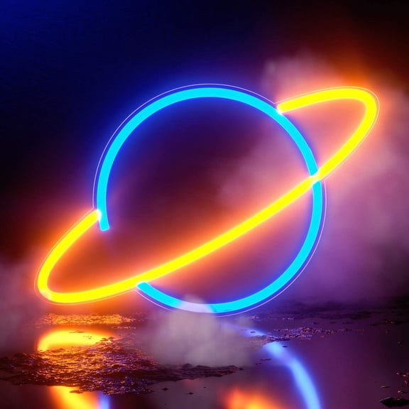 NOGIS Planet Neon Sign, Acrylic Neon Light for Wall Decor, Battery or USB Powered Light Up Neon Sign for Bedroom, Kids Room, Living Room, Bar, Party, Christmas, Wedding (Blue+Warm)