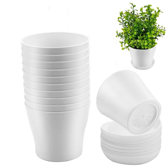 NOGIS Plant Pots, Set of 8 Plastic Planters with Multiple Drainage Holes and Tray 5.5 inch Indoor Plant Pot for All Home Garden Flowers Succulents (White,5.5in)