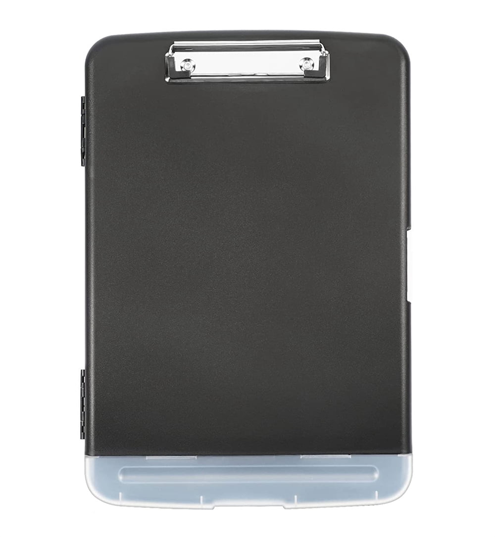 NOGIS Plastic Clipboard with Storage, High Capacity Nursing Clipboards with Pen Holder, Slim Clipboard Storage Box with Heavy Duty Clips, Clipboard Folder Side-Opening, Black