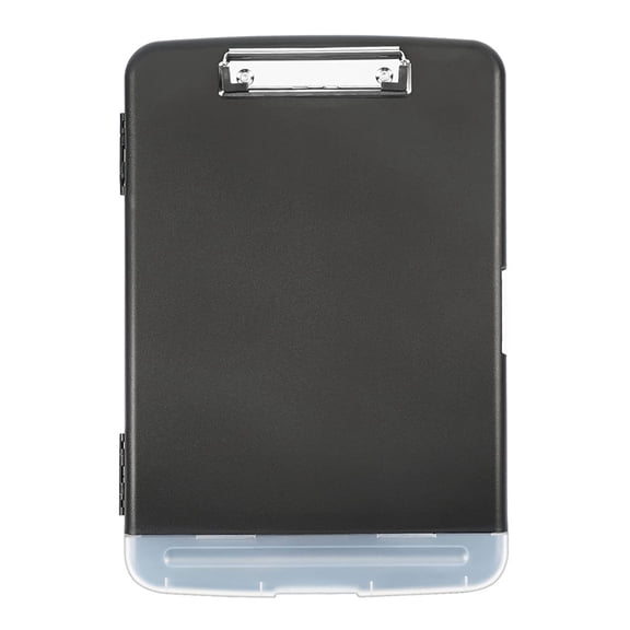 NOGIS Plastic Clipboard with Storage, High Capacity Nursing Clipboards with Pen Holder, Slim Clipboard Storage Box with Heavy Duty Clips, Clipboard Folder Side-Opening, Black