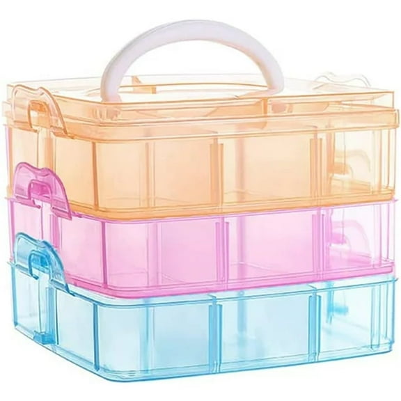 NOGIS Plastic Compartments Divider Organizer, 3 Layers 18 Compartments Portable Transparent Detachable Craft Storage Box with Handle for Crafts, Jewelry, Toy, Sewing Accessories,Multicolor