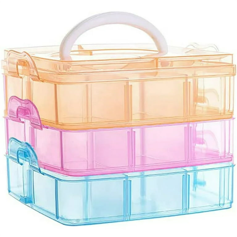 NOGIS Plastic Compartments Divider Organizer, 3 Layers 18 Compartments  Portable Transparent Detachable Craft Storage Box with Handle for Crafts,  Jewelry, Toy, Sewing Accessories,Multicolor 