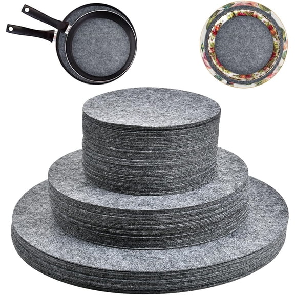 NOGIS Plate Separators Storage, Set of 60 and 3 Different Size, Thick and Premium Soft Felt Plate Dividers For China, Dish, Coffee Saucers Protecting and Stacking (Gray,5/7.5/10.5 Inch)