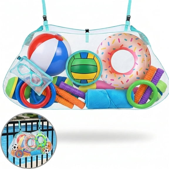 NOGIS Portable Pool Floats Storage Bag Pool Toy Storage Swimming Pool Bag Large Hanging Net Bag Swimming Pool Floats Toy Organizer for Inflatables, Pool Toys, Floats, Football (Green)