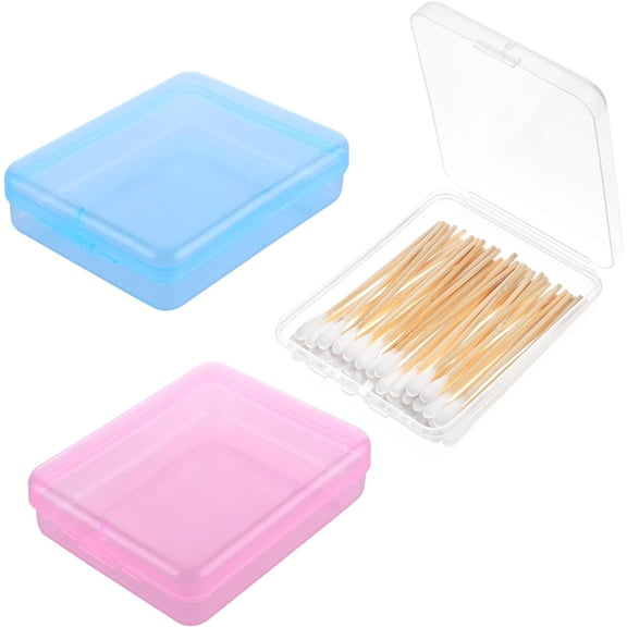 NOGIS Portable Travel Cotton Pad Holder, 3Pcs Travel Swab Holder Dispenser Small Hair Tie Containers Storage Box Travel Holder Bathroom Vanity Countertop Organizer with Lid (Clear/Blue/Pink)