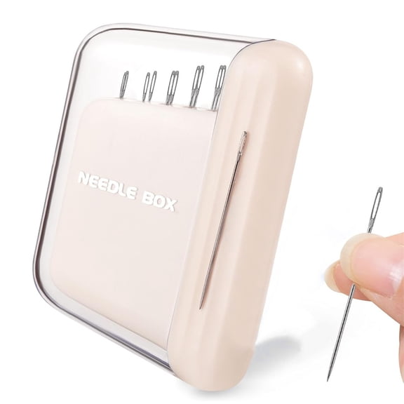 NOGIS Portable Travel Magnetic Sewing Needles Case,Include 10PCS 5 Size Sewing Sharp Needles,Magnetic Needle Holder,Super Magnetic Mini Needle Storage Box for Hand Sewing Art Crafts (Beige)