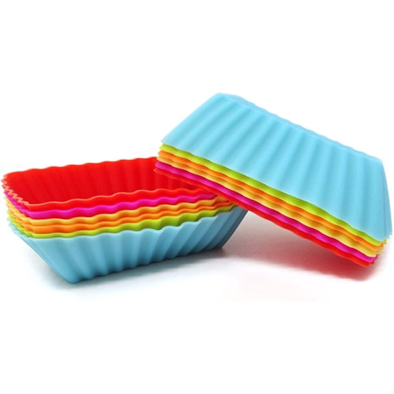 NOGIS Rectangular Jumbo Cupcake Liners, 2.8 Inch Silicone Baking Cups Reusable Muffin Cups Nonstick Mini Loaf Pan (Pack of 12)