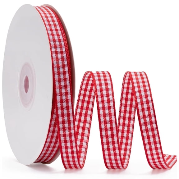 NOGIS Red Gingham Ribbon, 0.4 inch x 50Yd Red and White Thin Crafts Ribbon Buffalo Checker Ribbons for Hair Accessories Picnic School and Birthday Gift Wrapping