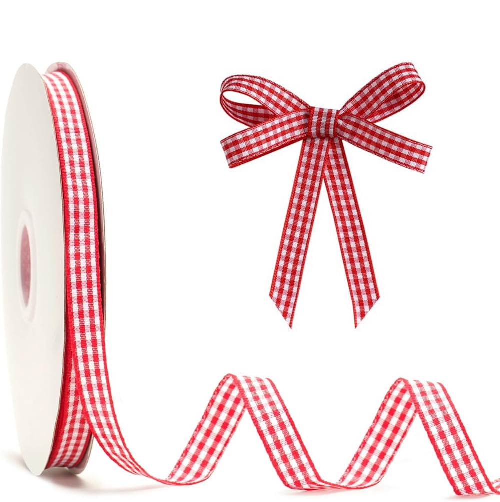 White Red Ruffle Ribbon NOGIS Red and White Gingham Ribbon 0.4