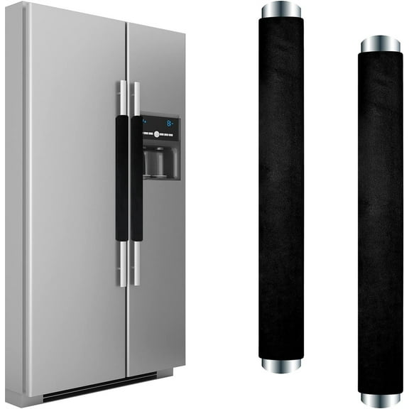 NOGIS Refrigerator Door Handle Covers Washable Cloth Kitchen Decor Keep Appliance Clean Anti-Static Stains for Fridge Dishwashers Velvet (2Pcs Black)