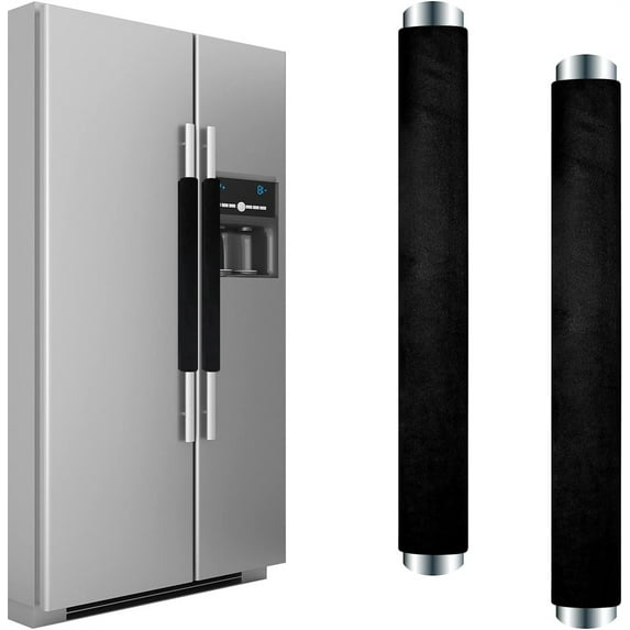 NOGIS Refrigerator Door Handle Covers Washable Cloth Kitchen Decor Keep Appliance Clean Anti-Static Stains for Fridge Dishwashers Velvet (2Pcs Black)