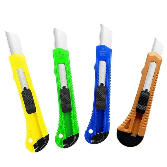 NOGIS Retractable Utility Knives, Versatile Box Cutter for Cartons, Cardboard, and Boxes, 18mm Wide Razor-Sharp Blade, Ideal for Home and Office Applications, 4 Pack, Mix Color