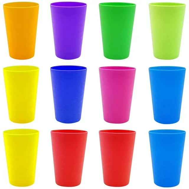 NOGIS 12 Pack Reusable Kids Plastic Cups, 5.6 oz Children Drinking Cups Tumblers, Plastic Tumblers, Unbreakable Plastic Drinking Glasses - Colorful Stackable Party Cups Set (Pack 12-5.6oz)