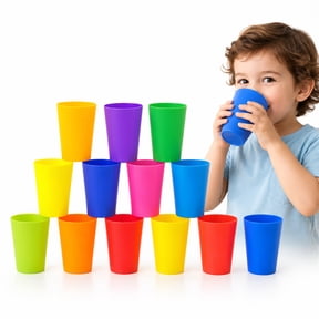 NOGIS 12 Pack Reusable Kids Plastic Cups, 5.6 oz Children Drinking Cups Tumblers, Plastic Tumblers, Unbreakable Plastic Drinking Glasses - Colorful Stackable Party Cups Set (Pack 12-5.6oz)