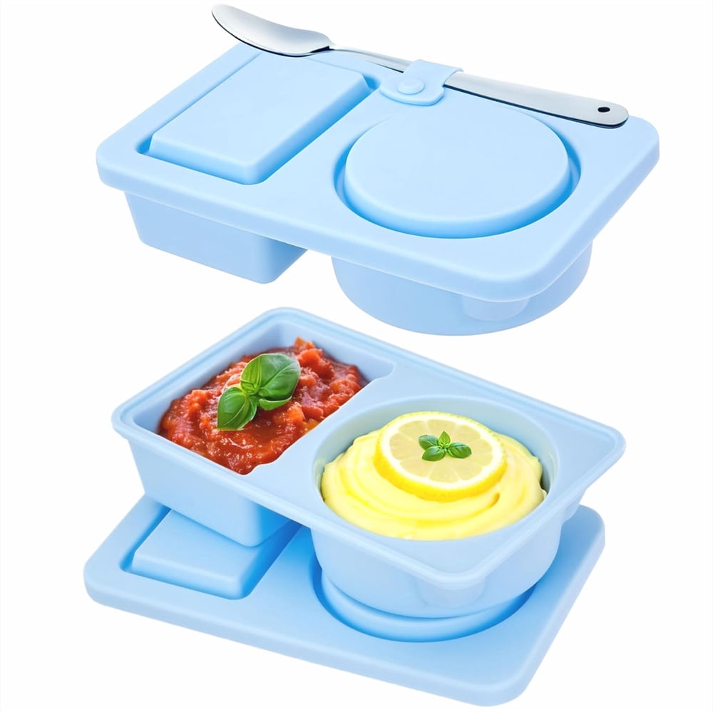 NOGIS Reusable Snack Containers with Lids Silicone, Double Compartment ...