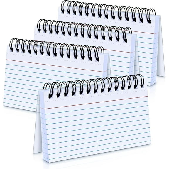 NOGIS Revision Cards, 200 Sheets Rotate Bound Flash Cards, 4 Packs Lined Index Cards Protective Cover and Index Tabs, Record Cards (6x4 in/pack) (White)