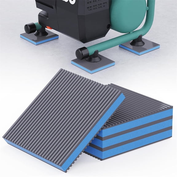 NOGIS Ribbed Rubber Anti Vibration Pads for Heavy Duty Equipments, 6" x 6" x 7/8" with Blue Foam Center Isolation Pad for Air Compressor, Washer and Dryer, Air Conditioner Units (Pack of 4)
