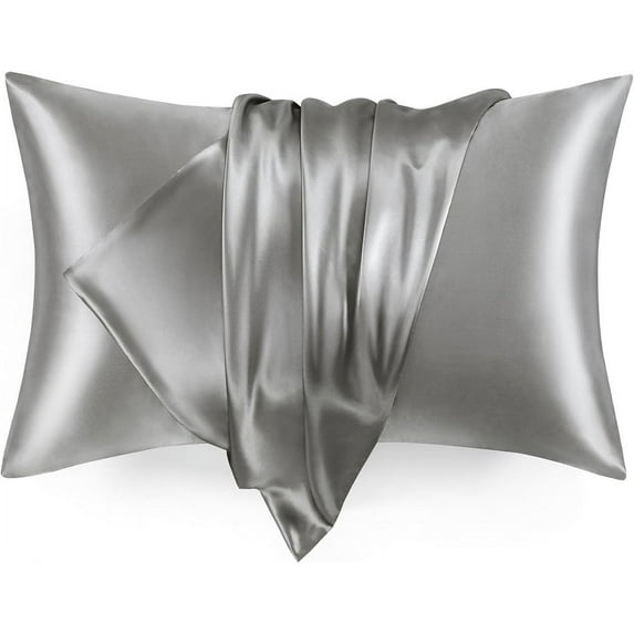 NOGIS Satin Pillowcase for Hair and Skin, Similar to Silk Pillow Cases Queen Size Set of 2, Super Soft Silky Dark Grey Pillow Case with Envelope Closure(20x36 Inches)
