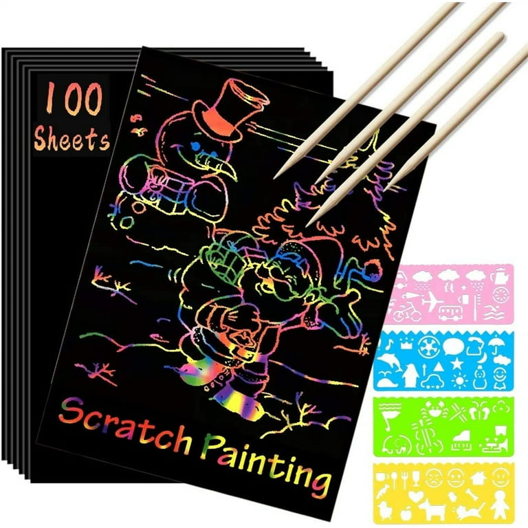 Scratch Paper Art Set,100 Sheet Rainbow Magic Scratch Paper for Kids Black SCR