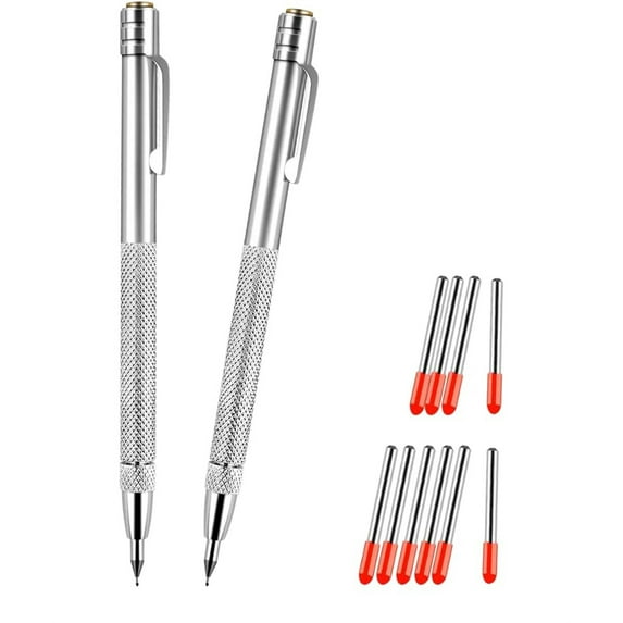 NOGIS Scribe Tool 2 Pcs Tungsten Carbide Engraving Pen Scribing Tools with Magnetic Head 10 Replacement Tip Metal Scribe Etching Tool for Glass, Ceramics, Metal Sheet