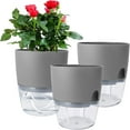 thumbnail image 1 of NOGIS Self Watering Planters Pots, 3 Pack 6 Inch Plant Pots, Modern Decorative Flower Pots with Transparent Water Storage Bottom, Perfect for Indoor House Plants, Flowers, Herbs (6 Inch, Gray), 1 of 7