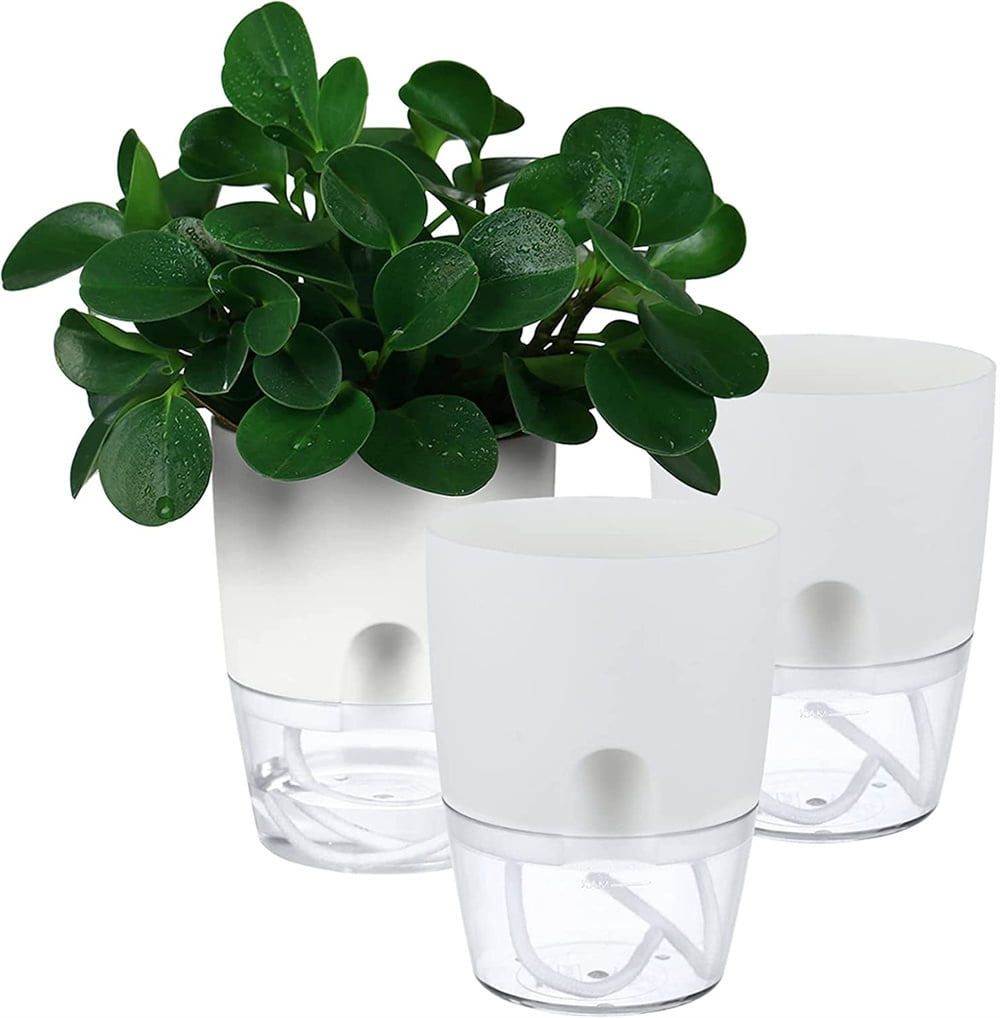 NOGIS Self Watering Planters Pots, 3 Pack 6 Inch Plant Pots, Modern Decorative Flower Pots with
