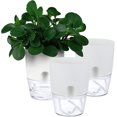 thumbnail image 1 of NOGIS Self Watering Planters Pots, 3 Pack 6 Inch Plant Pots, Modern Decorative Flower Pots with Transparent Water Storage Bottom, Perfect for Indoor House Plants, Flowers, Herbs (6 Inch, White), 1 of 7