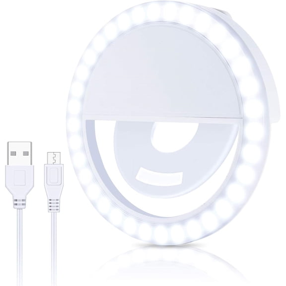 NOGIS Selfie Light Rechargeable Selfie Ring Light 36 Led Circle Light Clip on Cell Phone Compatible Smart Phone Camera, Girls Makeup - White