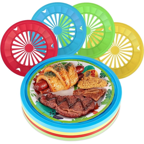 NOGIS Set of 12 Reusable Paper Plate Holders 10.4" in Assorted Vibrant Colors - Fits 9" Paper Plates - Sturdy and Firm, Great for Parties, Camping, BBQ, Picnic (Assorted Colors)