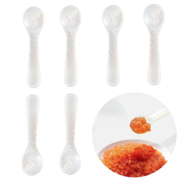 NOGIS Set of Mother of Pearl Caviar Spoons, 3.54" Shell Spoon Round Handle for Caviar, Egg, Ice Cream, Coffee, Restaurant Serving, 6 Pieces