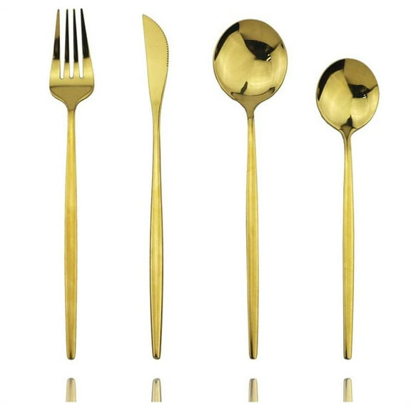 NOGIS Shiny Gold Silverware Set, 4-Piece Stainless Steel Satin Finish Flatware Set, Kitchen Utensil Set, Mirror Polished Tableware Cutlery Set for Home and Restaurant(Gold)