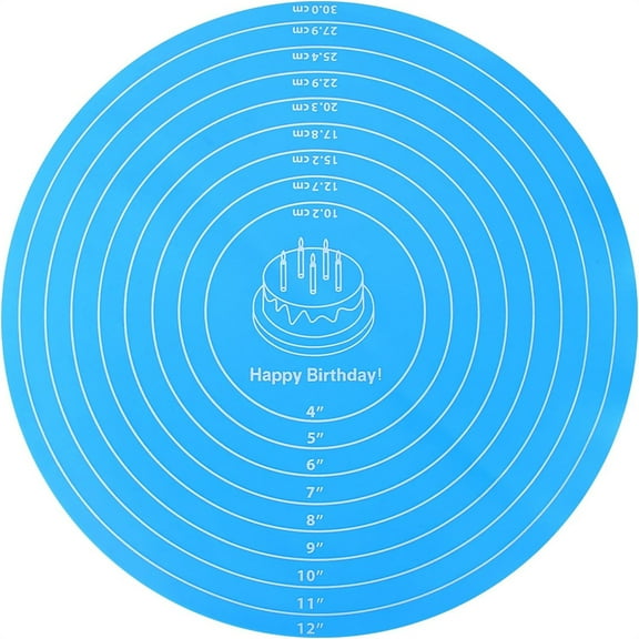 NOGIS Silicone Baking Mat Cake Mat Silicone Cake Mat Silicone Baking Mat with Measurements for CakeTurntable Stand Non-Stick Heat Resistant Pastry Baking Sheet -Blue