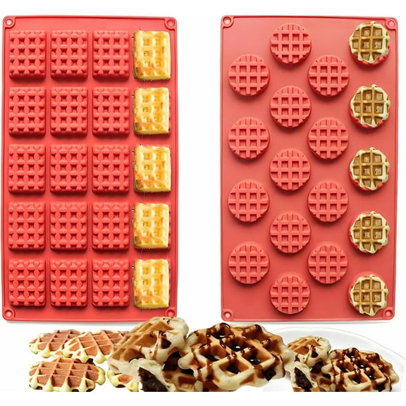 NOGIS Silicone Waffle Mold Set, 2 Pcs/Set 18/20 Cavity Mini Silicone Waffle Mold Waffle Making Mold, Non-stick Cake Cookie Chocolate Making Mold for Baking