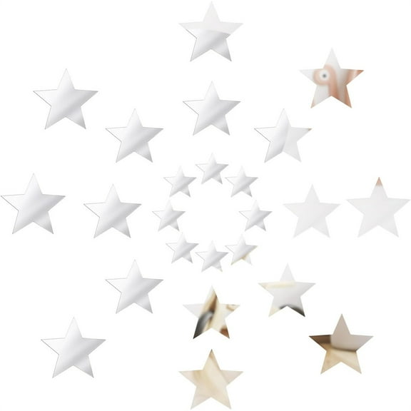 NOGIS Silver Stars Stickers 40 Pcs Acrylic Sticky Mirror Wall Adhesive Decal Satin Paper Removable Sticker Setting Murals for Bedroom Home DIY Background Decoration